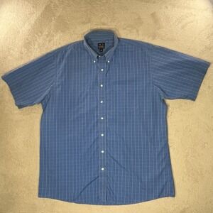 Jos A Bank Blue Windowpane Checkered Short Sleeve Button Down SZ XL 100% Cotton